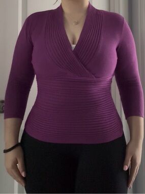 Y2K Vintage Bandage Investments Magenta Ribbed Neck Knit Top